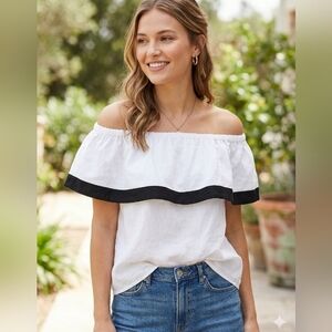 LOFT White Off-Shoulder Top with Black Trim